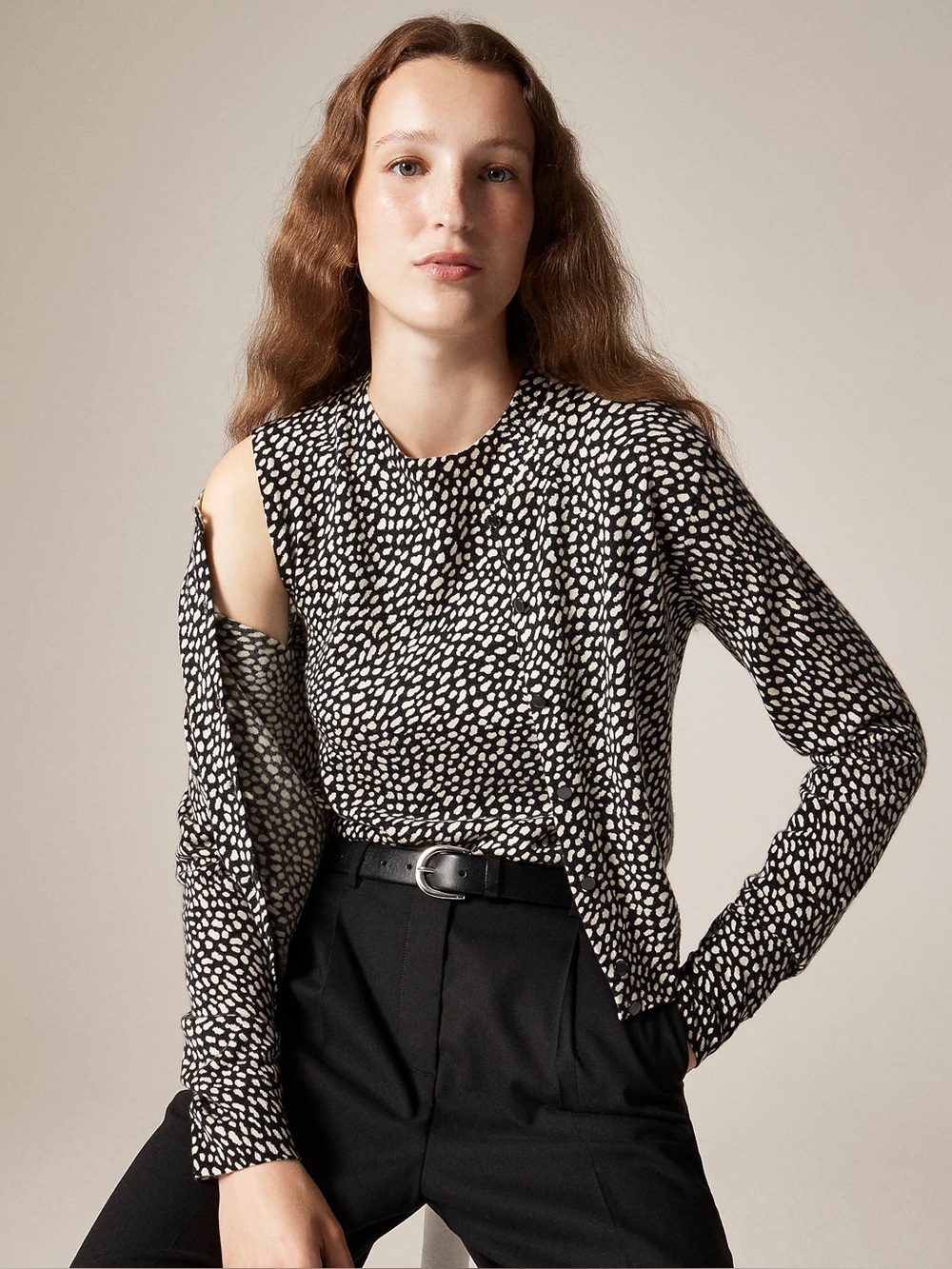 J.Crew Featherweight cashmere cardigan in spot print CM655